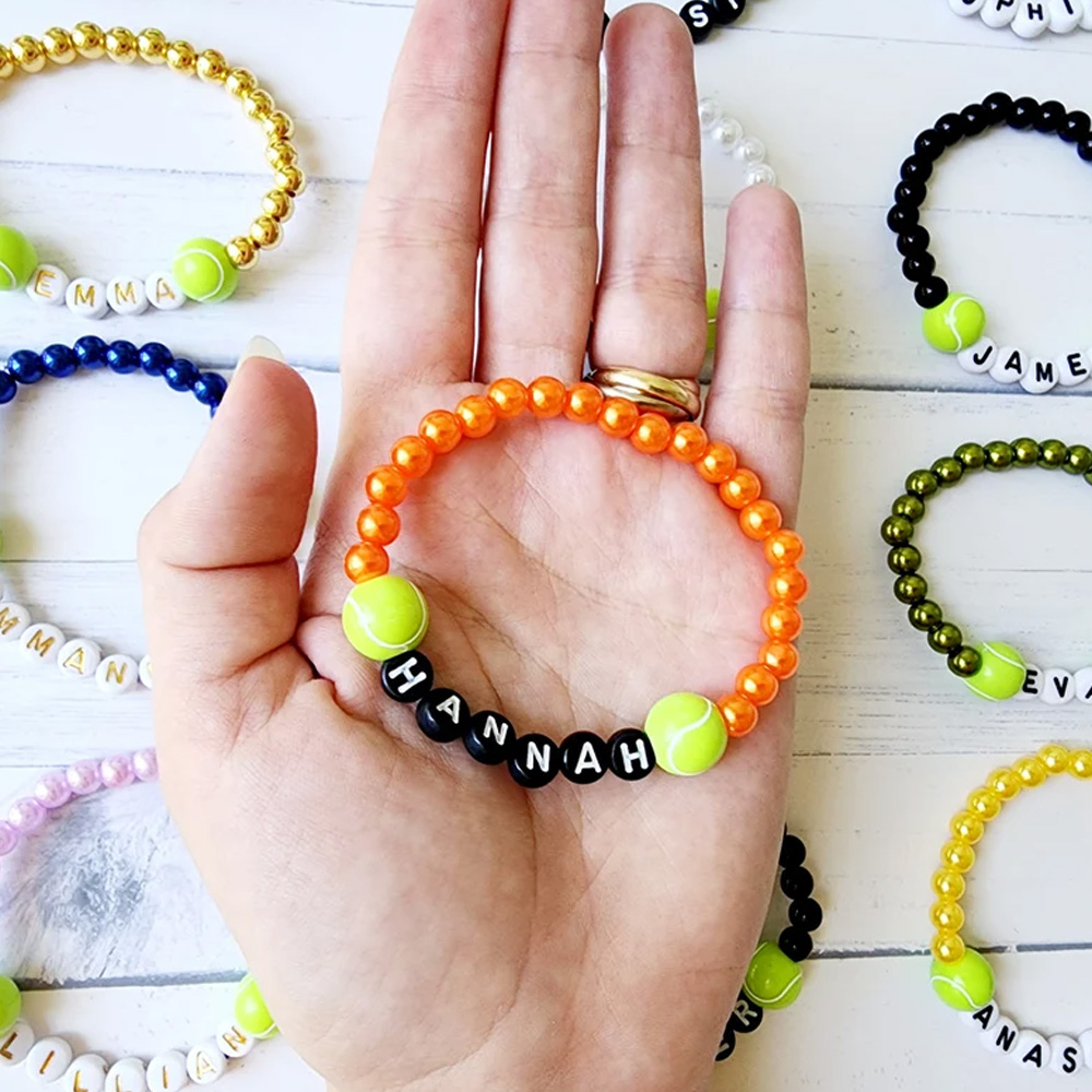 Custom Name Bracelet with Tennis Ball, Personalized Sports Bracelet, Tennis Jewelry, Game Day, Tennis Bracelet, Tennis Gift, Tennis Mom