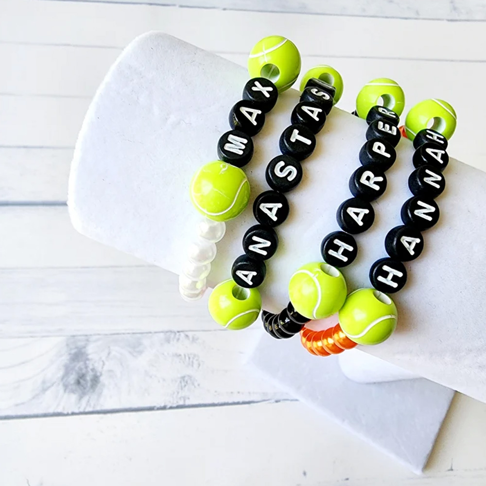 Custom Name Bracelet with Tennis Ball, Personalized Sports Bracelet, Tennis Jewelry, Game Day, Tennis Bracelet, Tennis Gift, Tennis Mom
