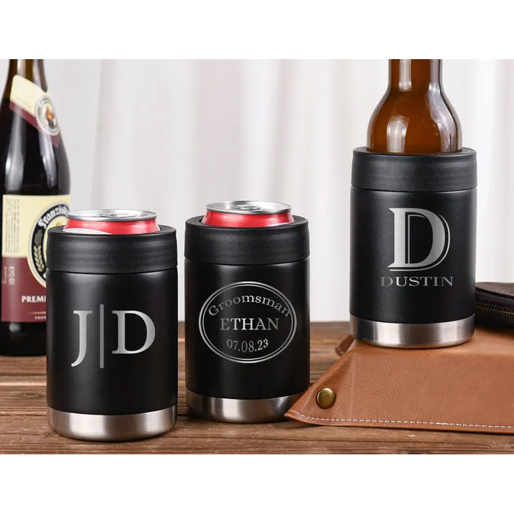 Personalized Can Cooler, Groomsmen Metal Can Cooler, Beer Holder Engraved, Bachelor Party Gift for him, Monogrammed Can Cooler, Groomsmen Gift