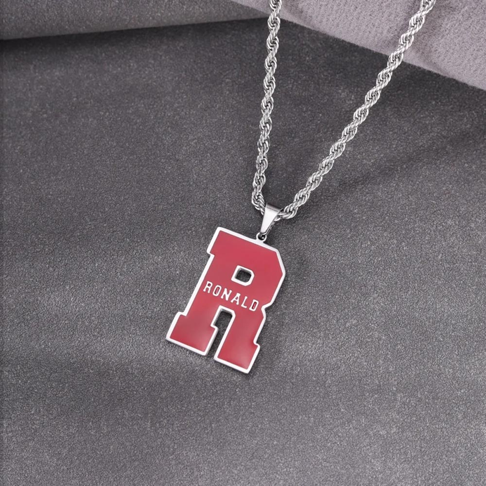 Personalized Enamel Letter Necklace for Men