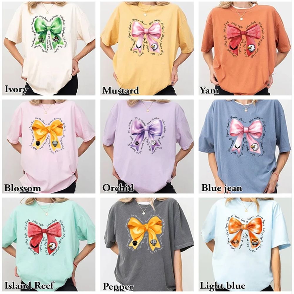 Custom Mascot Bow Shirt, School Spirit T-shirt, Cheer Mascot, Custom High School City Football Team Shirt