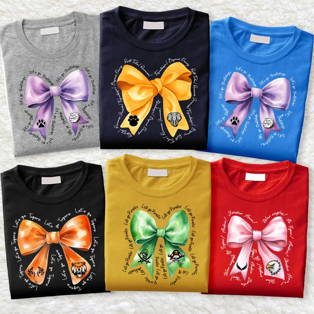 Custom Mascot Bow Shirt, School Spirit T-shirt, Cheer Mascot, Custom High School City Football Team Shirt