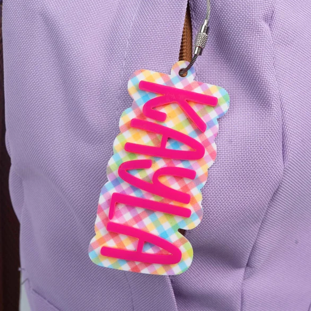 Name Keychain, Backpack Name Tags, Diaper Bag Tag, Personalized Name Plate, Custom Acrylic Key Chain, School Bag Name Tag, Bog Bag Tag