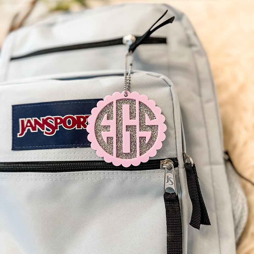 Personalized Glitter Monogram Backpack Tag, Custom Name Backpack Keychain, Acrylic Name Tag, Gift for Her