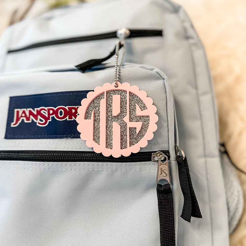 Personalized Glitter Monogram Backpack Tag, Custom Name Backpack Keychain, Acrylic Name Tag, Gift for Her