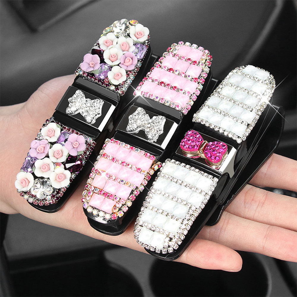 Glasses Holders for Car Sun Visor, Glasses Holder Clip with Rhinestones Crystal Fashion Biling Sunglass Eyeglass Mount Hanger