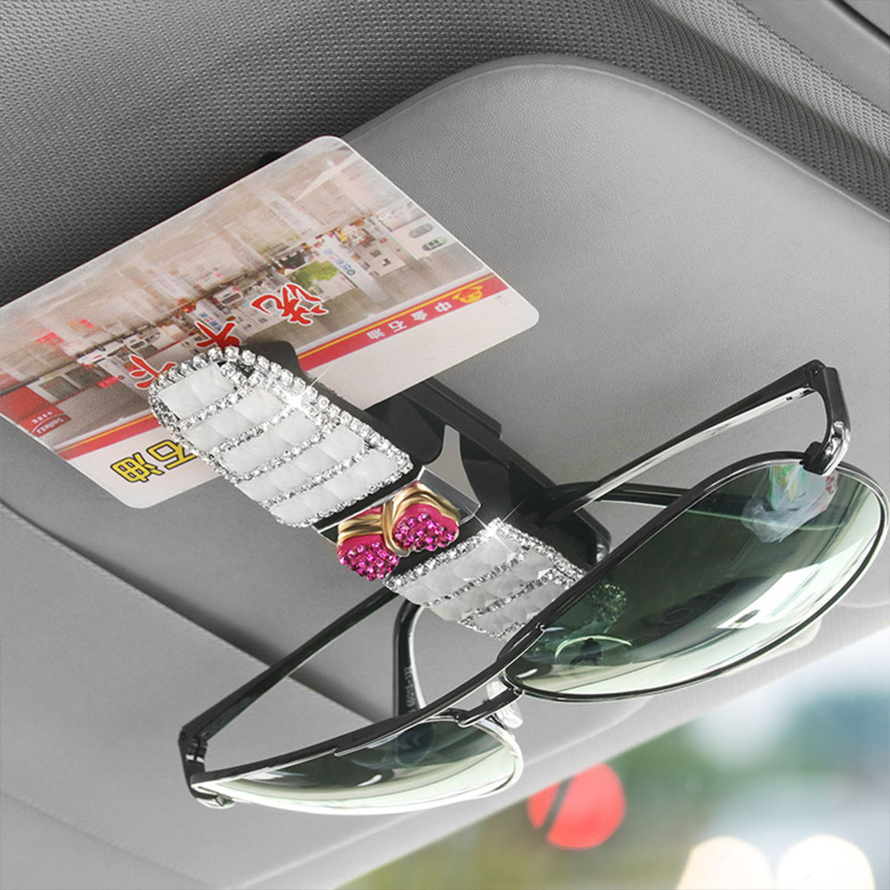 Glasses Holders for Car Sun Visor, Glasses Holder Clip with Rhinestones Crystal Fashion Biling Sunglass Eyeglass Mount Hanger