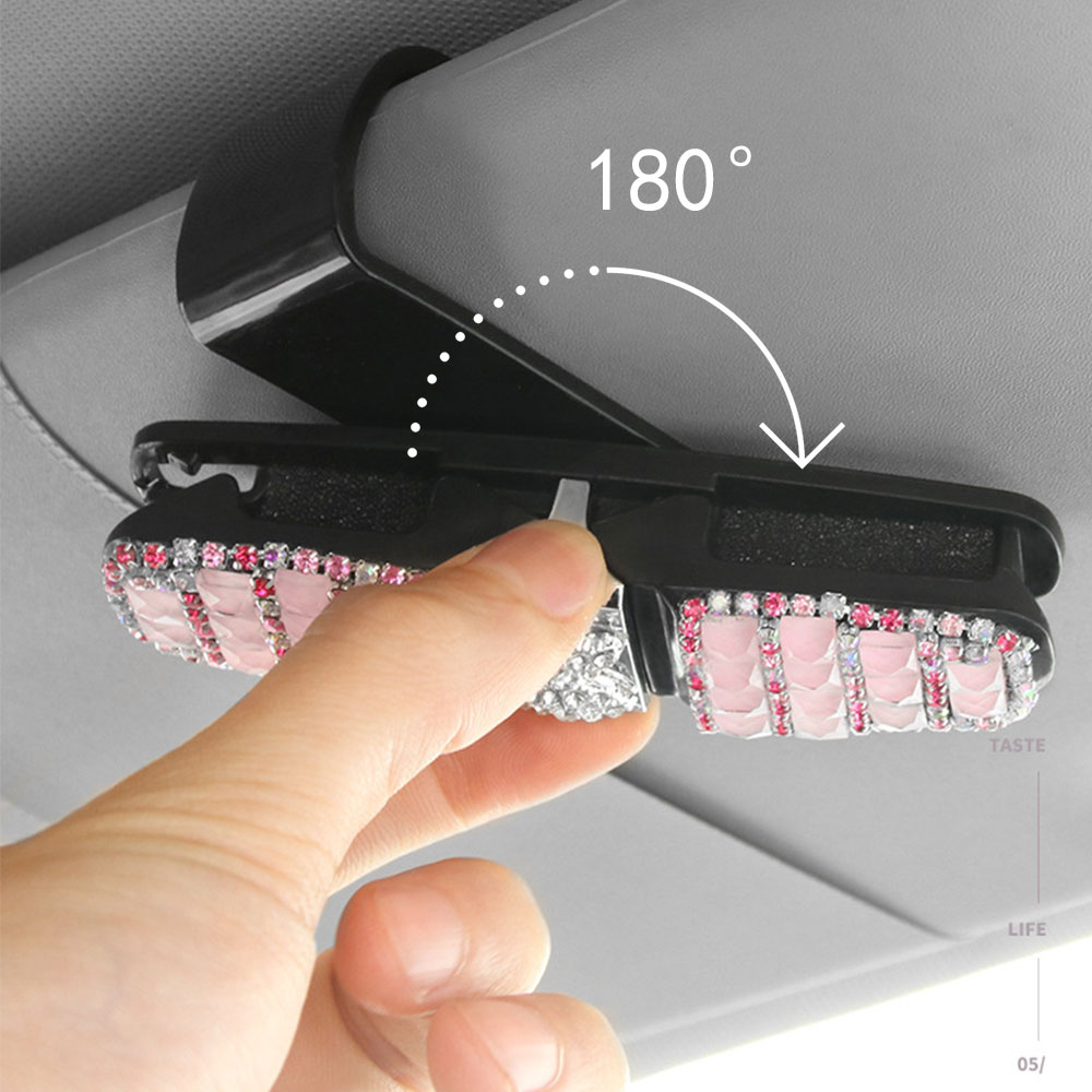 Glasses Holders for Car Sun Visor, Glasses Holder Clip with Rhinestones Crystal Fashion Biling Sunglass Eyeglass Mount Hanger