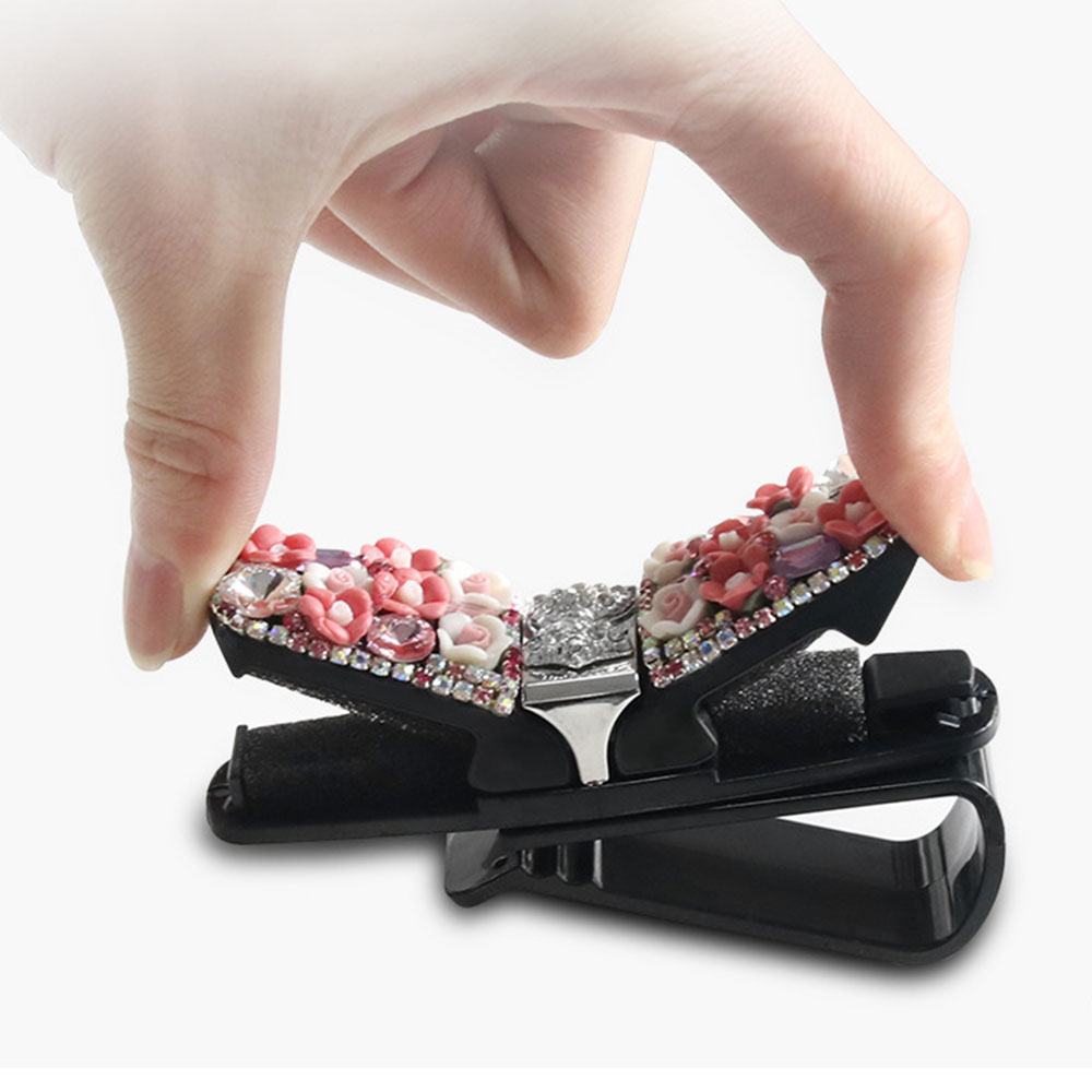 Glasses Holders for Car Sun Visor, Glasses Holder Clip with Rhinestones Crystal Fashion Biling Sunglass Eyeglass Mount Hanger