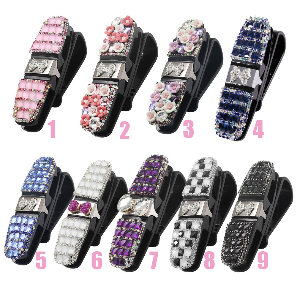 Glasses Holders for Car Sun Visor, Glasses Holder Clip with Rhinestones Crystal Fashion Biling Sunglass Eyeglass Mount Hanger