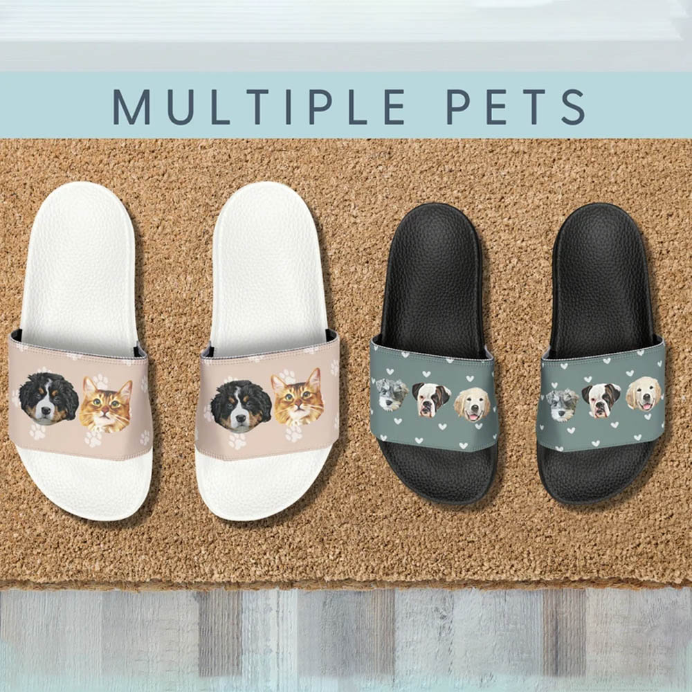 Personalized Pet Slides Sandals With Photo, Dog Cat Summer Comfortable Slippers with Name, Indoor Shower Shoes for Woman Man, Gifts for Pet Lover Pet Mom