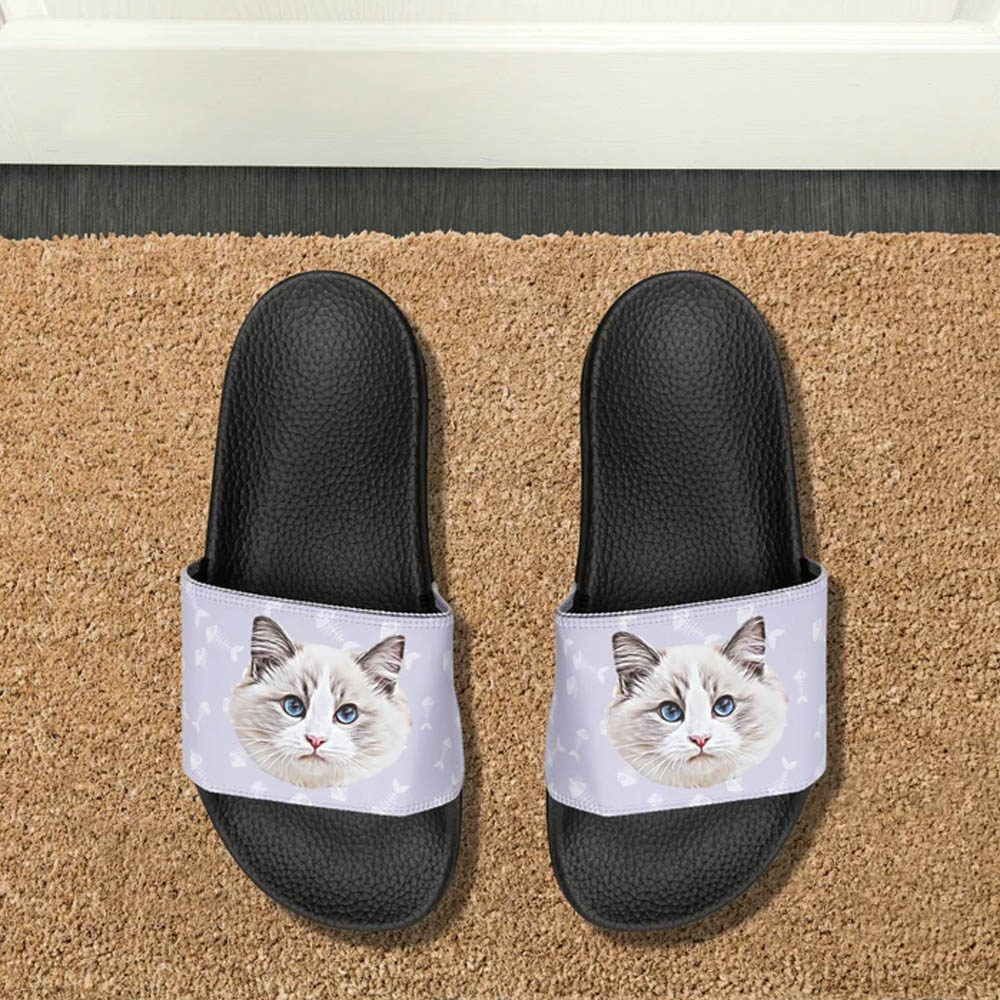 Personalized Pet Slides Sandals With Photo, Dog Cat Summer Comfortable Slippers with Name, Indoor Shower Shoes for Woman Man, Gifts for Pet Lover Pet Mom