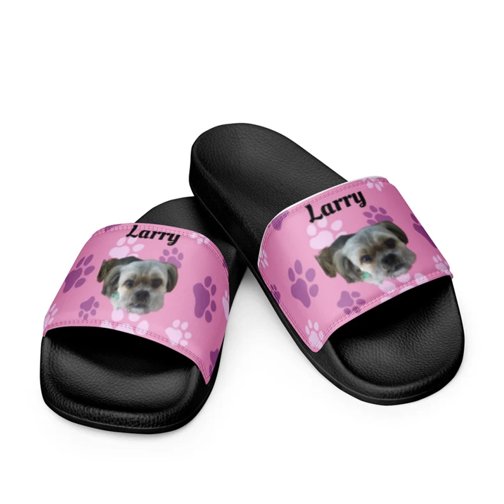 Personalized Pet Slides Sandals With Photo, Dog Cat Summer Comfortable Slippers with Name, Indoor Shower Shoes for Woman Man, Gifts for Pet Lover Pet Mom