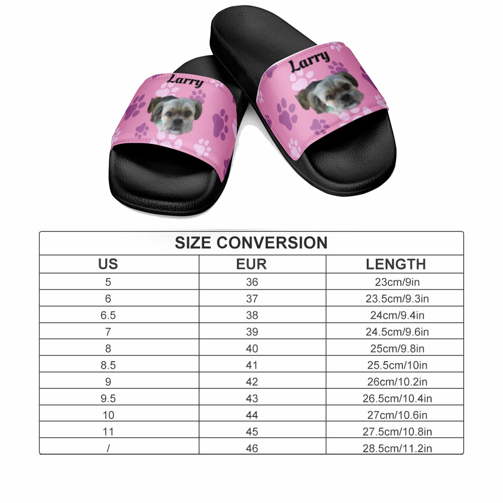 Personalized Pet Slides Sandals With Photo, Dog Cat Summer Comfortable Slippers with Name, Indoor Shower Shoes for Woman Man, Gifts for Pet Lover Pet Mom