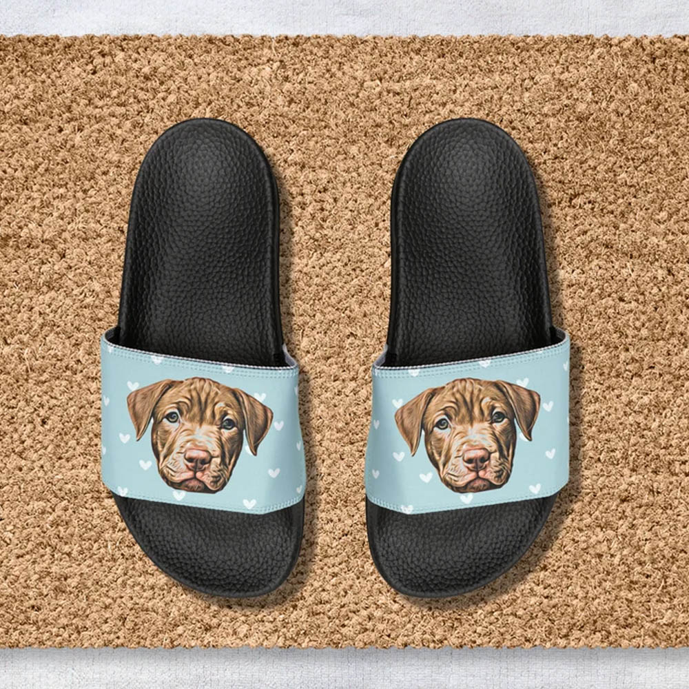 Personalized Pet Slides Sandals With Photo, Dog Cat Summer Comfortable Slippers with Name, Indoor Shower Shoes for Woman Man, Gifts for Pet Lover Pet Mom