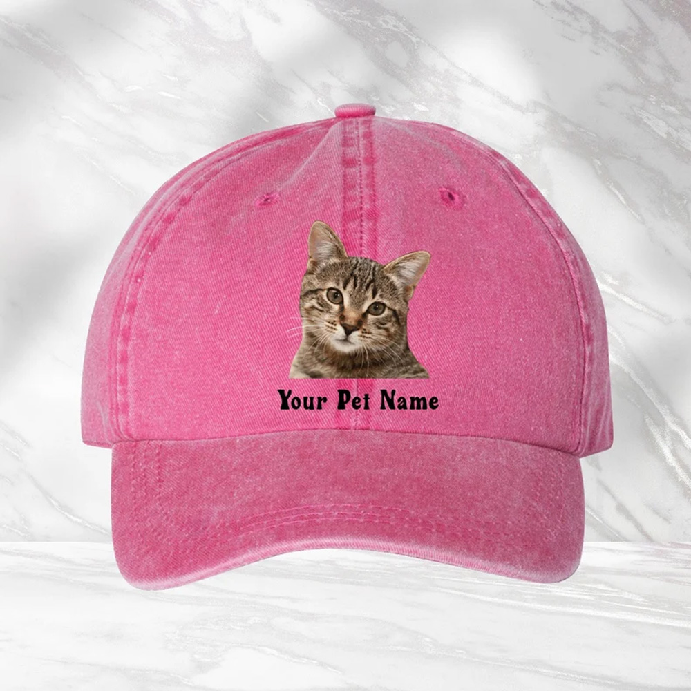 Personalized Pet Photo Hat with Pet Name, Cute Cat or dog Cap for Cat or Dog Mom Dad, Animal Lover Trucker Cap for Youth Woman Man, Gifts for Pet Lovers