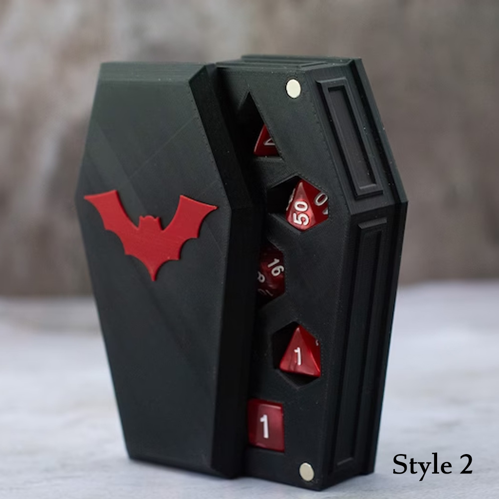 Coffin Dice Vault, Customizable Color Scheme and Lid Designs, Magnetic Lid and Storage for One Set of Polyhedral RPG Dice