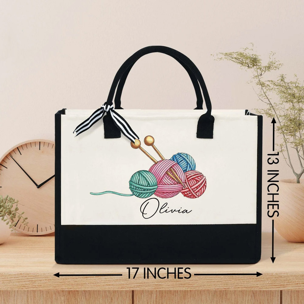 Personalized Knitting Tote Bag, Crochet Tote Bag, Tote For Crochet, Gift For Mom, Grandma Bag, Crochet Gift, Knitting Gift, Tote Bag Gift