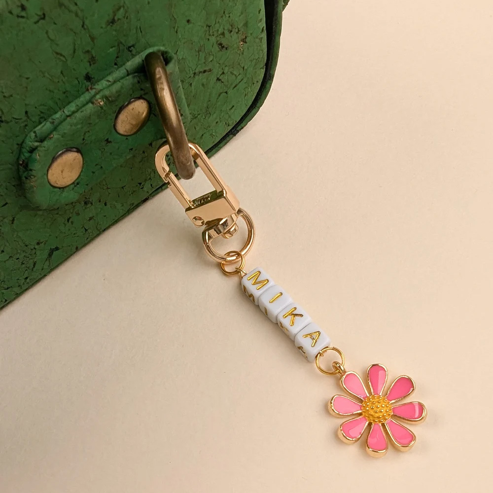 Custom Name Charm for Backpack, Personalized Bag Charm with Flower, Purse Accessory, Customized Bag Decoration Keychain, Back to School Gift