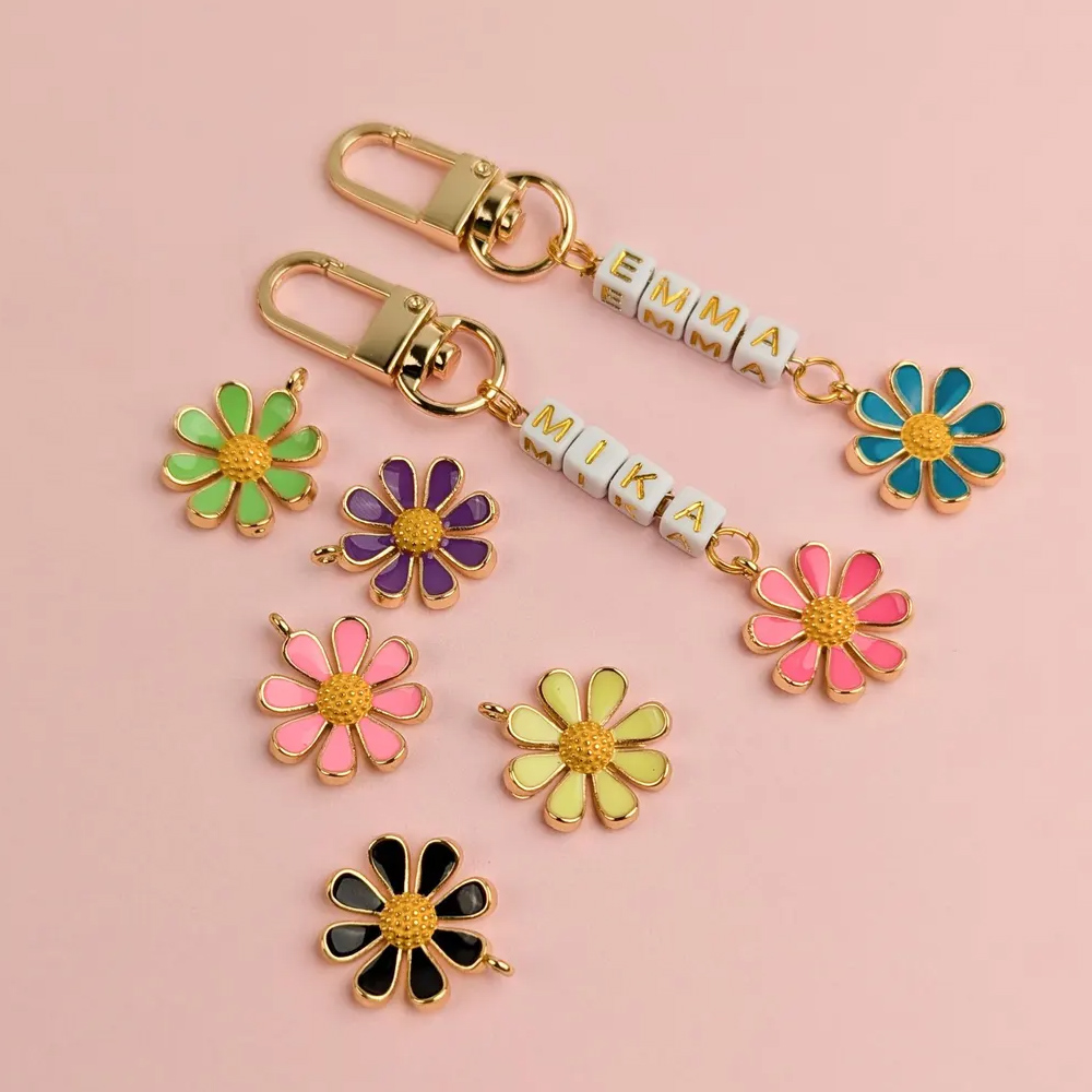 Custom Name Charm for Backpack, Personalized Bag Charm with Flower, Purse Accessory, Customized Bag Decoration Keychain, Back to School Gift