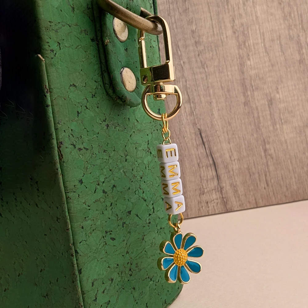 Custom Name Charm for Backpack, Personalized Bag Charm with Flower, Purse Accessory, Customized Bag Decoration Keychain, Back to School Gift