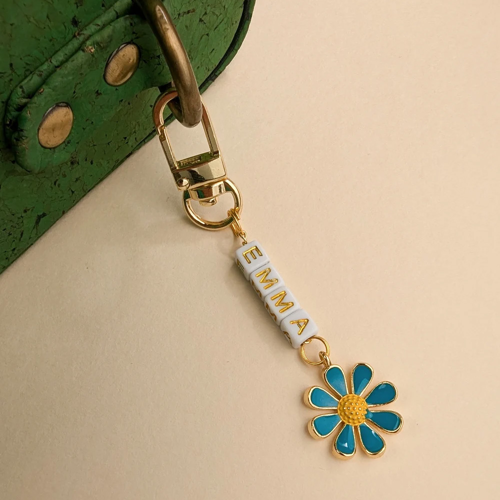 Custom Name Charm for Backpack, Personalized Bag Charm with Flower, Purse Accessory, Customized Bag Decoration Keychain, Back to School Gift