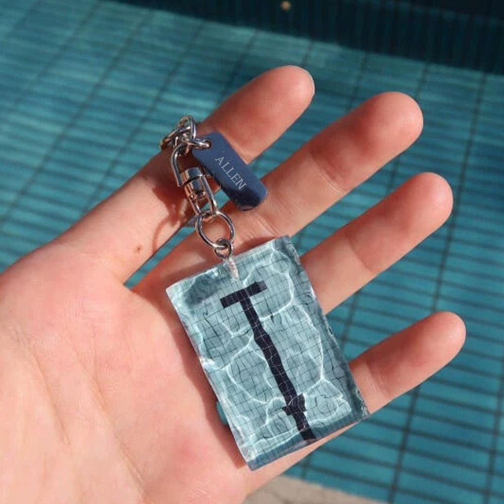 Customized Name Water Ripple Sparkling Swimming Pool Keychain, Gift for Swimming Enthusiasts