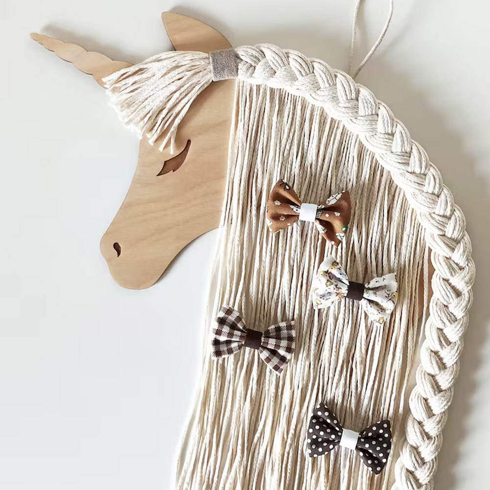 Personalized Unicorn Hair Clip Hanger, Cute Hair Accessories Organizer, Hair Bow Headband Clip Holder for Girls, Macrame Bow Holder, Gifts for Girls