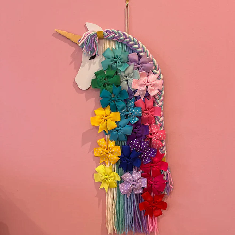 Personalized Unicorn Hair Clip Hanger, Cute Hair Accessories Organizer, Hair Bow Headband Clip Holder for Girls, Macrame Bow Holder, Gifts for Girls