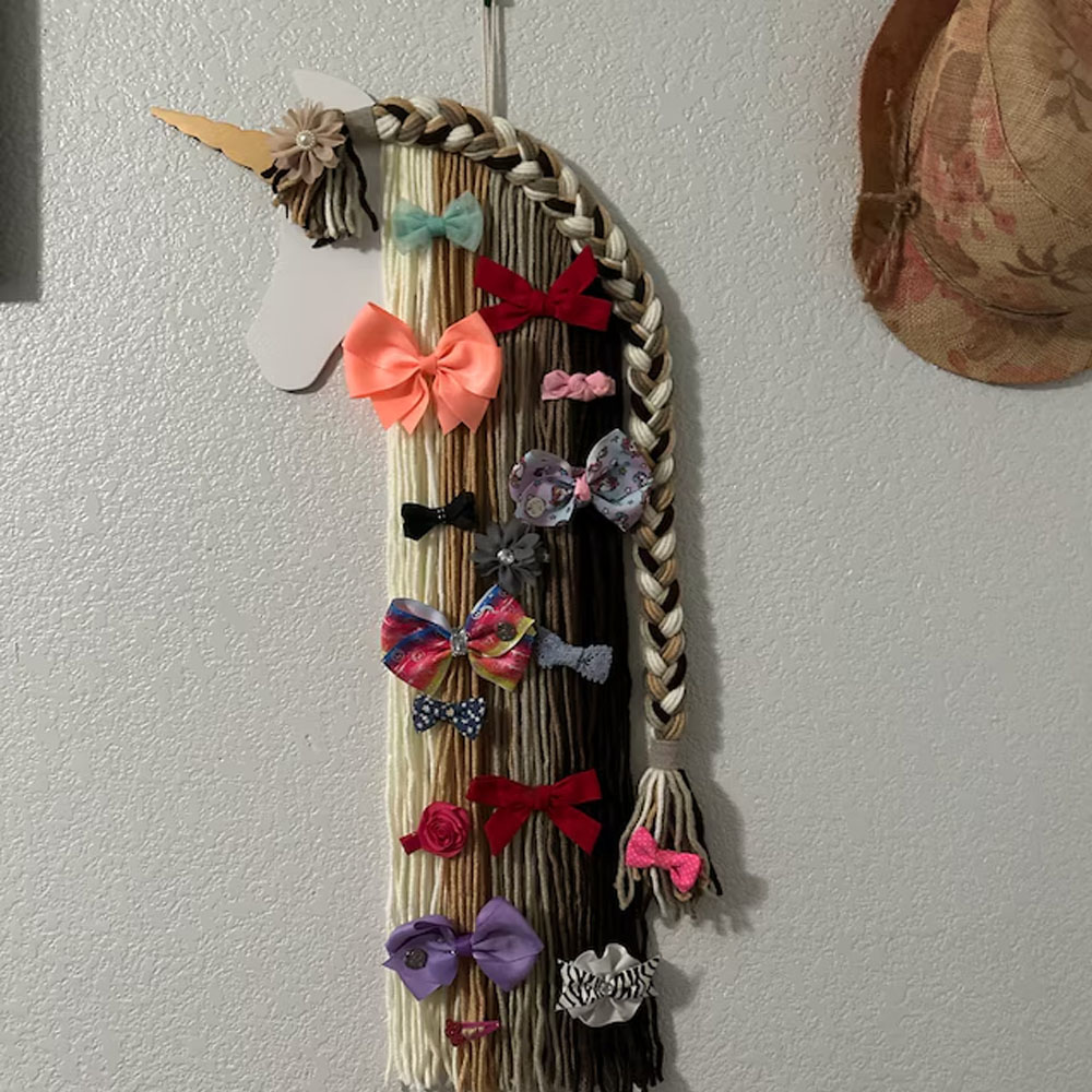 Personalized Unicorn Hair Clip Hanger, Cute Hair Accessories Organizer, Hair Bow Headband Clip Holder for Girls, Macrame Bow Holder, Gifts for Girls