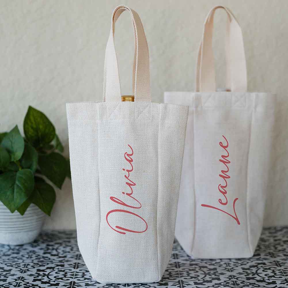 Personalized Name Wine Tote Bag, Custom Wine Holder for Large Bottle, Gift for Bridesmaid Girls Trip