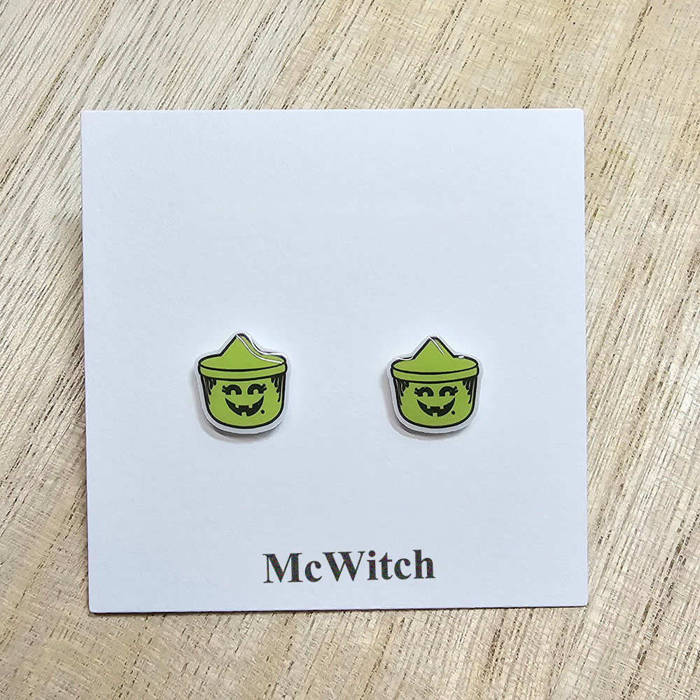 Halloween Bucket Earrings, Hypoallergenic Titanium Posts, McWitch McGhost McPumpkin Earrings, Women Stud Earrings Scary Spooky Season, Halloween Gift for Her