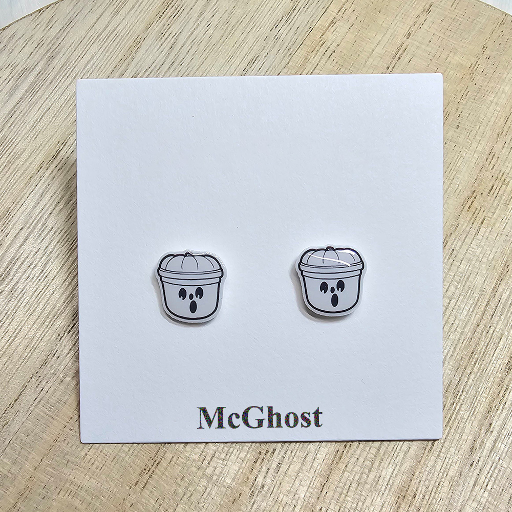 Halloween Bucket Earrings, Hypoallergenic Titanium Posts, McWitch McGhost McPumpkin Earrings, Women Stud Earrings Scary Spooky Season, Halloween Gift for Her