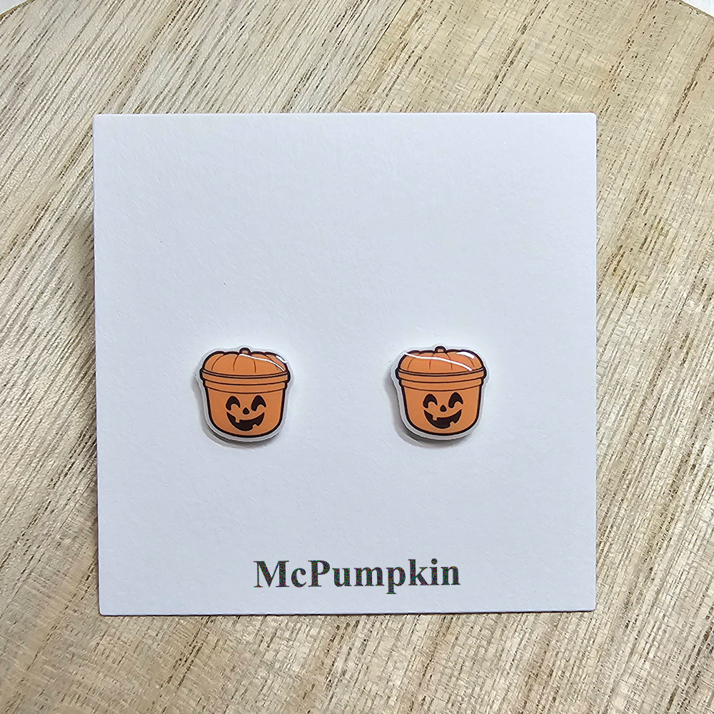 Halloween Bucket Earrings, Hypoallergenic Titanium Posts, McWitch McGhost McPumpkin Earrings, Women Stud Earrings Scary Spooky Season, Halloween Gift for Her