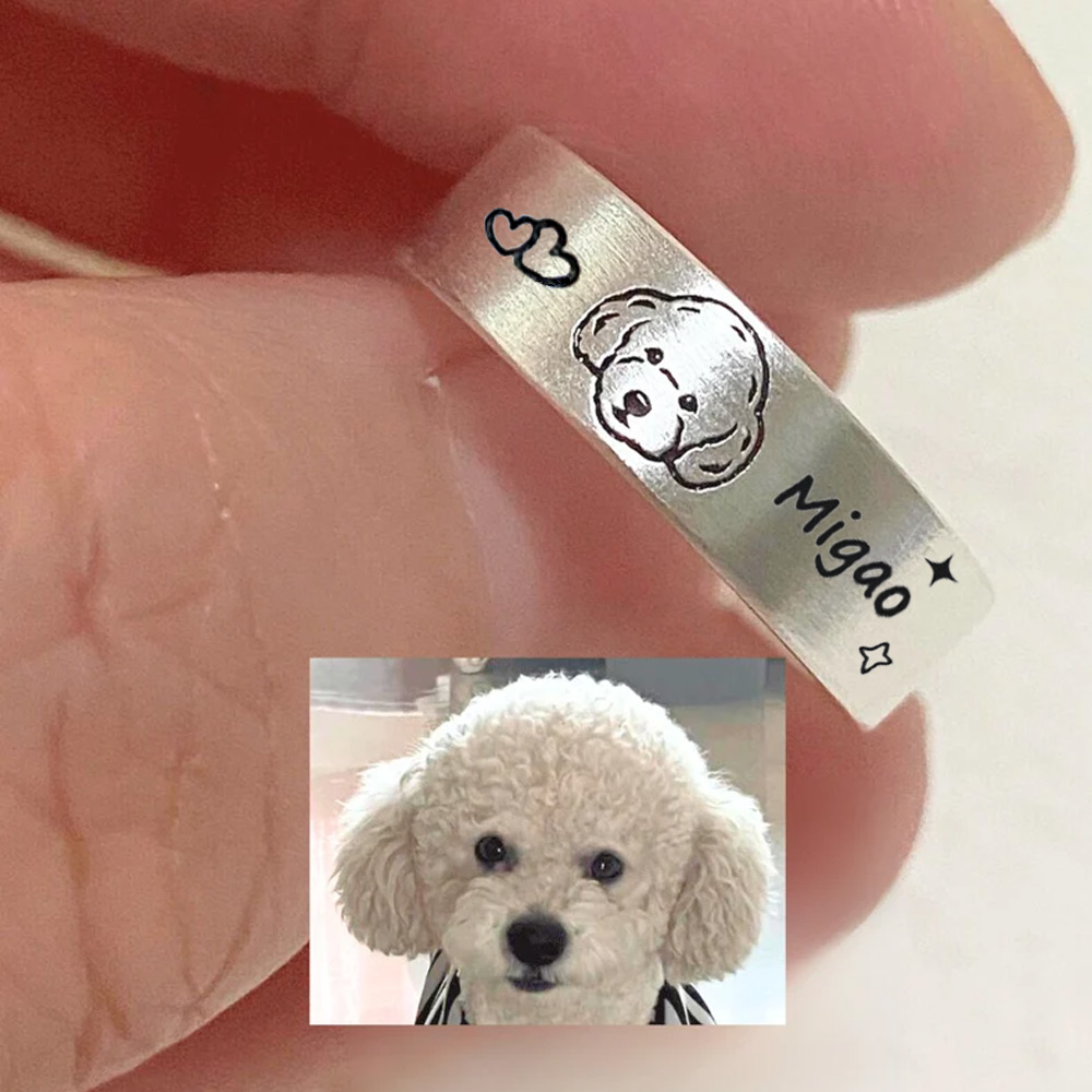 Custom Pet Photo Engrave Ring, Pet Portrait Custom Ring, Pet Jewelry, Memorial Ring, Christmas Gift, Handmade Jewelry, Gift for Pet Love