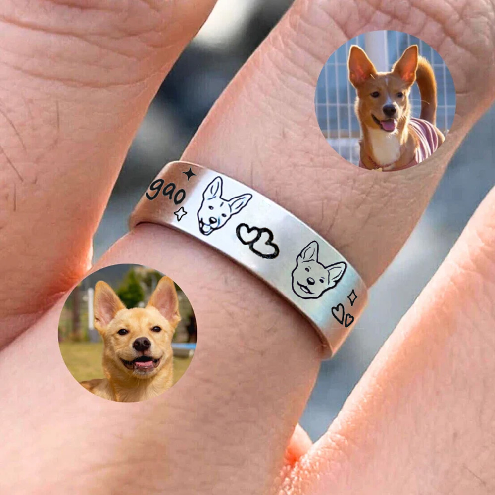 Custom Pet Photo Engrave Ring, Pet Portrait Custom Ring, Pet Jewelry, Memorial Ring, Christmas Gift, Handmade Jewelry, Gift for Pet Love