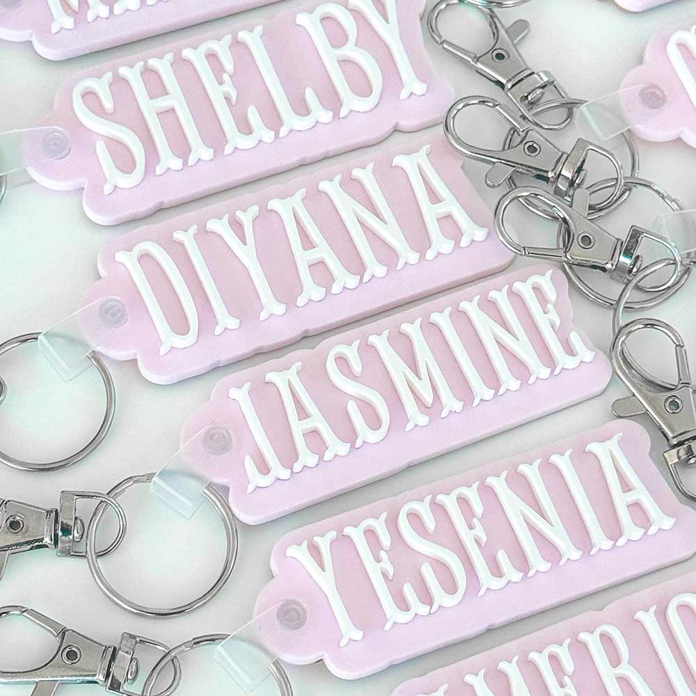 Personalized Light Pink Backpack Name Tag, Acrylic Keychain, Acrylic Name Tag, Diaper Bag Tag, Lunch Box Tag, Kids Tag