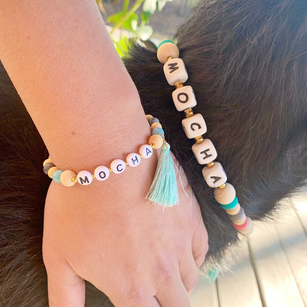 Matching Dog & Owner Friendship Bracelet Set, Silicone Letter Name Necklace, Cute Dog Birthday Gift, Dog Collar, Beaded Puppy, Matching Cat and Owner Set