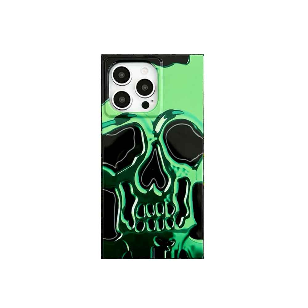 Square Skull Print Cool Case for iPhone 13 14 15 Pro Max, Fun and Skull Gothic Halloween Design, Slim and Sleek One Piece, Slim Case Cases