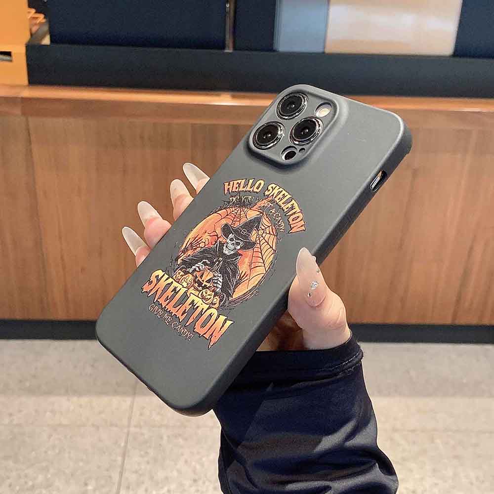 Halloween Skeletons Pumpkin Case for iPhone, Aesthetic Art Design TPU Bumper Cover Case, Halloween Gifts