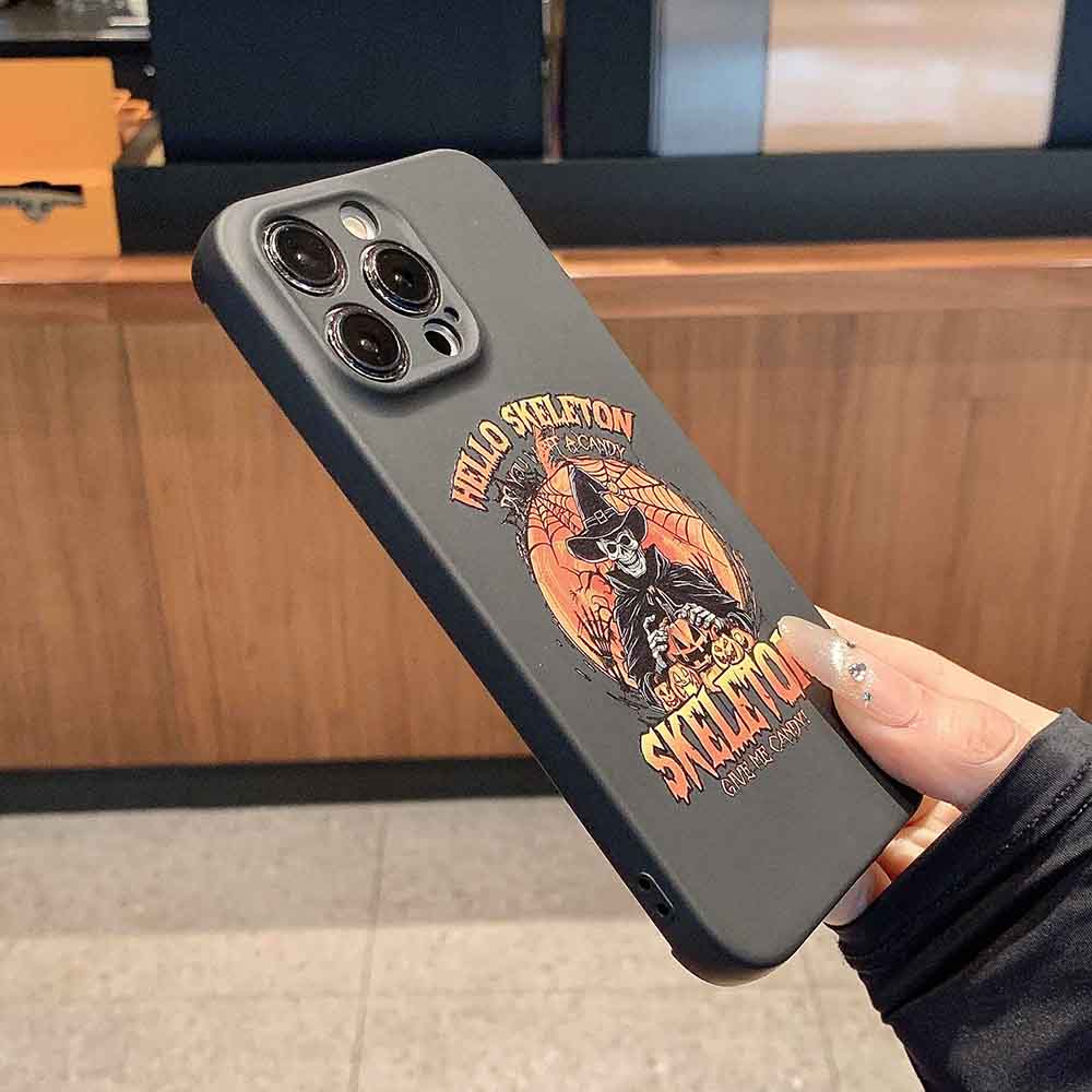 Halloween Skeletons Pumpkin Case for iPhone, Aesthetic Art Design TPU Bumper Cover Case, Halloween Gifts