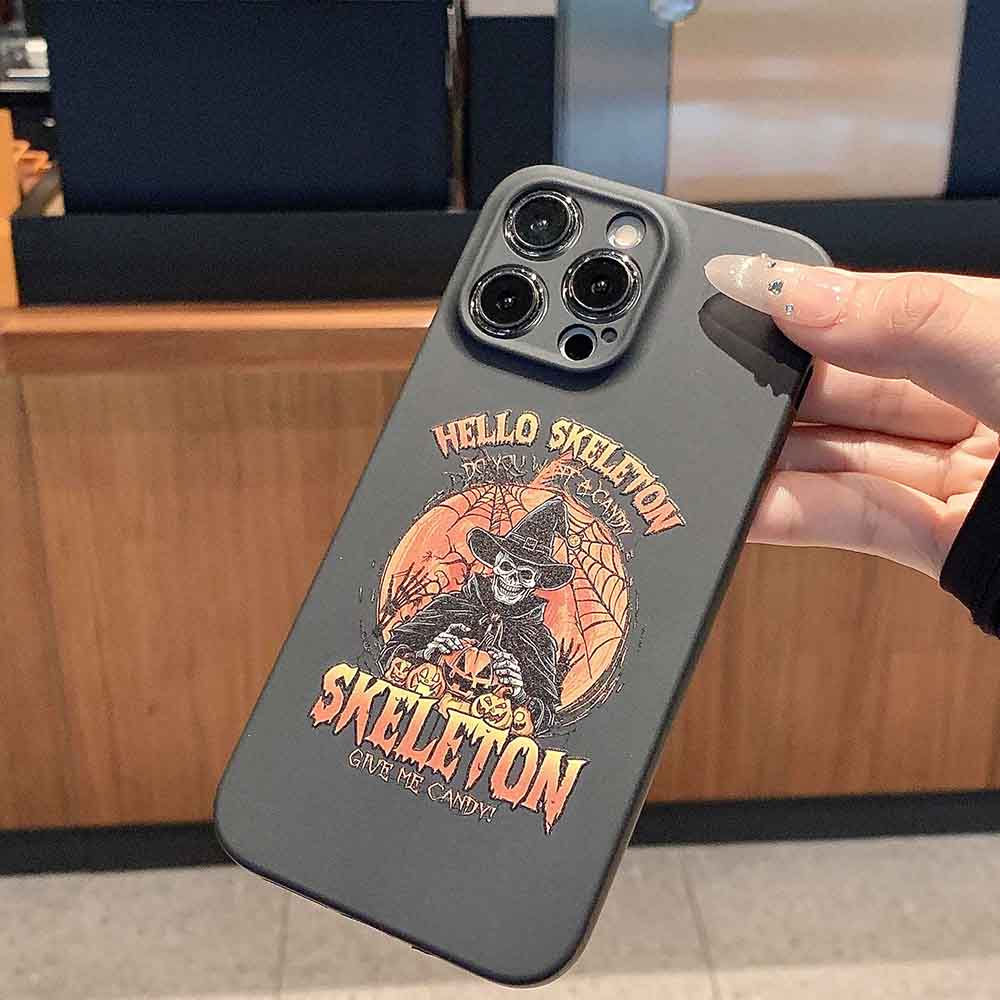 Halloween Skeletons Pumpkin Case for iPhone, Aesthetic Art Design TPU Bumper Cover Case, Halloween Gifts