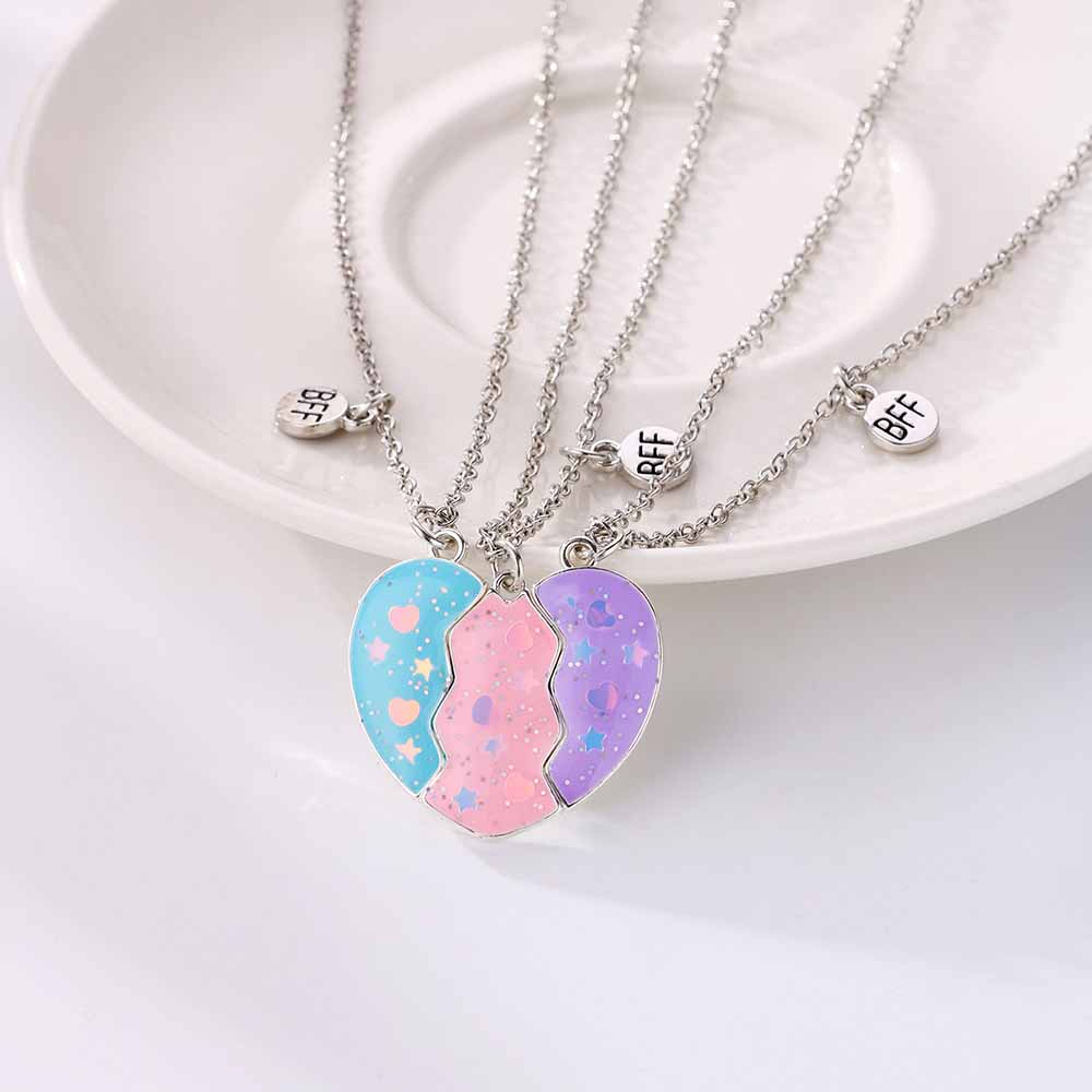 Friendship Necklace, Best Friend Necklace for 3 Girls, Magnetic Matching Heart Pendant, BFF Necklaces for Sister