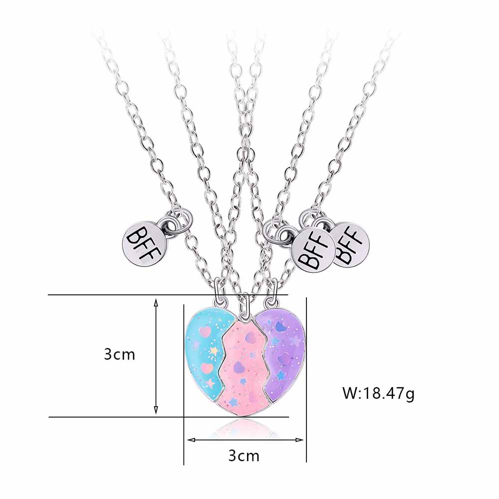 Friendship Necklace, Best Friend Necklace for 3 Girls, Magnetic Matching Heart Pendant, BFF Necklaces for Sister