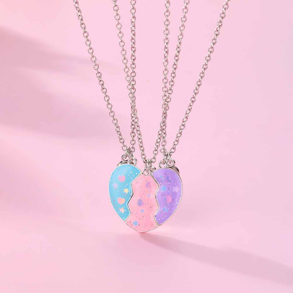 Friendship Necklace, Best Friend Necklace for 3 Girls, Magnetic Matching Heart Pendant, BFF Necklaces for Sister