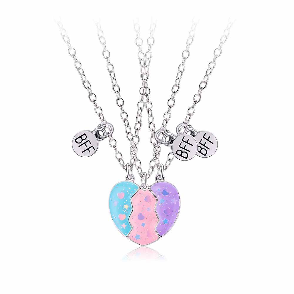 Friendship Necklace, Best Friend Necklace for 3 Girls, Magnetic Matching Heart Pendant, BFF Necklaces for Sister