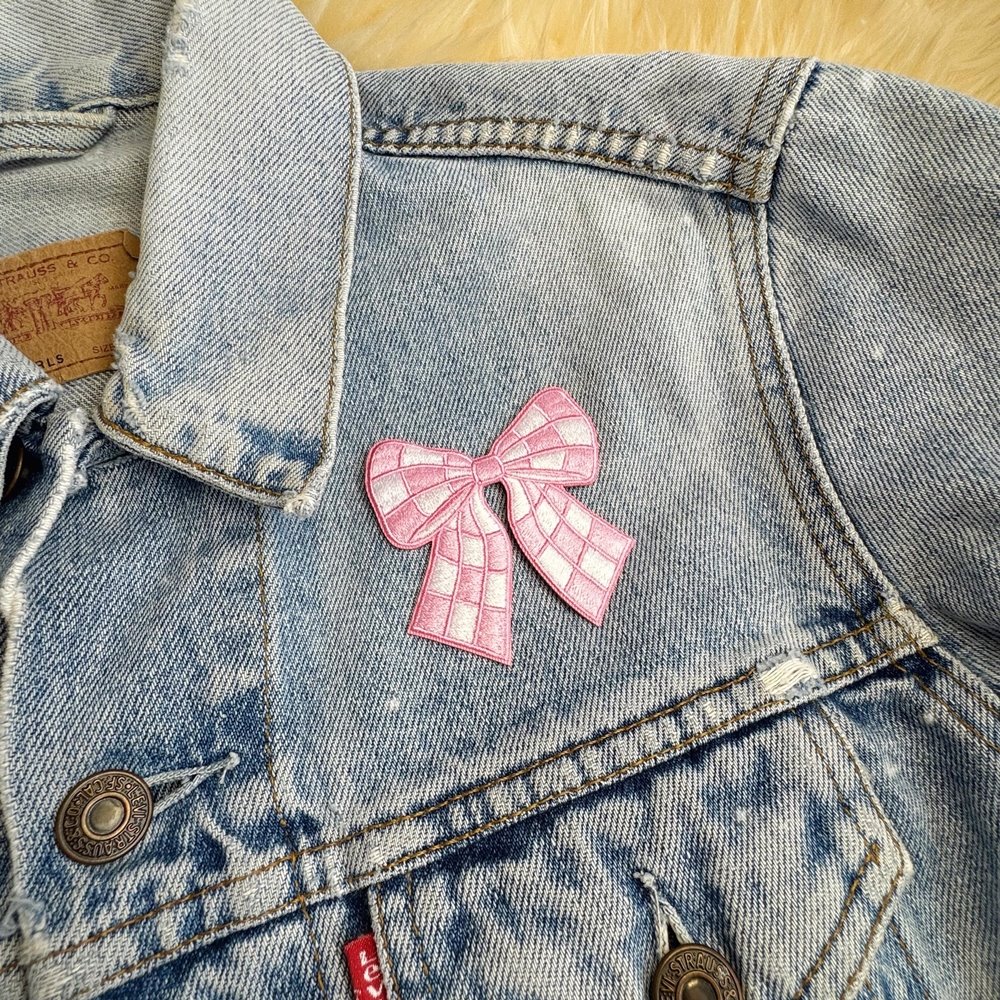 (Set of 3) Multicolor Dainty Coquette Bow Patch Fluffy Checkered Ribbon Cherry Strawberry Bow Embroidered Iron on Patch, Balletcore Aesthetic Patch for Clothing Hat Jacket