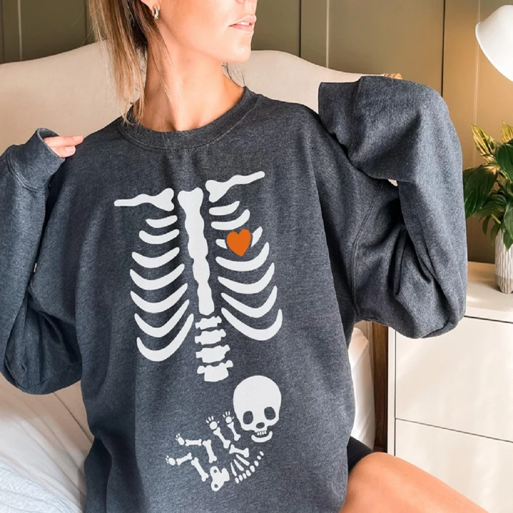 Skeleton Halloween Maternity Sweatshirt, Funny Pregnancy Announcement Shirt, Pregnant Women Costume, Fall New Mom Sweater, Mama to Be