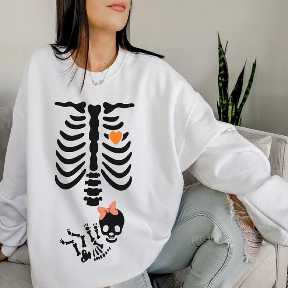 Skeleton Halloween Maternity Sweatshirt, Funny Pregnancy Announcement Shirt, Pregnant Women Costume, Fall New Mom Sweater, Mama to Be