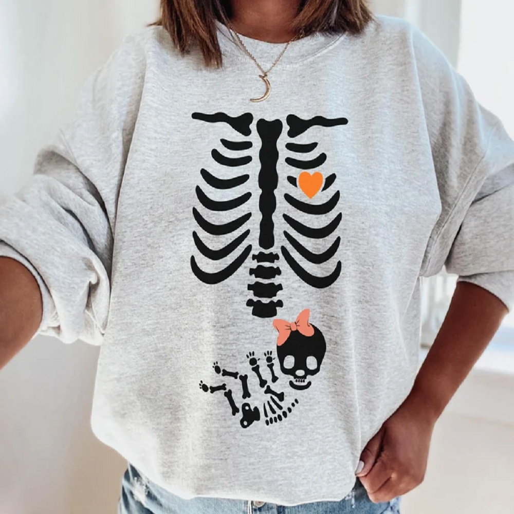 Skeleton Halloween Maternity Sweatshirt, Funny Pregnancy Announcement Shirt, Pregnant Women Costume, Fall New Mom Sweater, Mama to Be